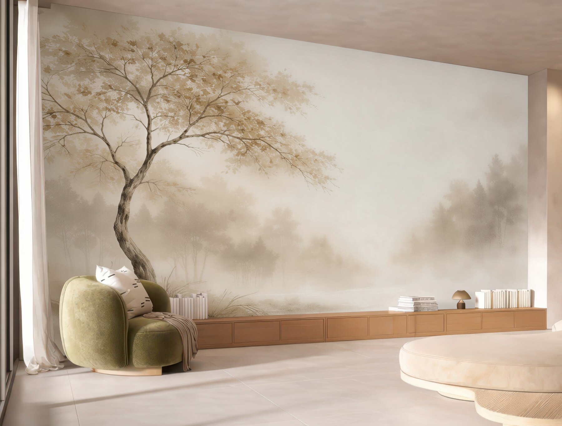 Papier peint Paysage brumeux avec un arbre solitaire