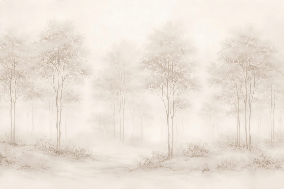 Papier peint Forêt brumeuse dans une lueur beige