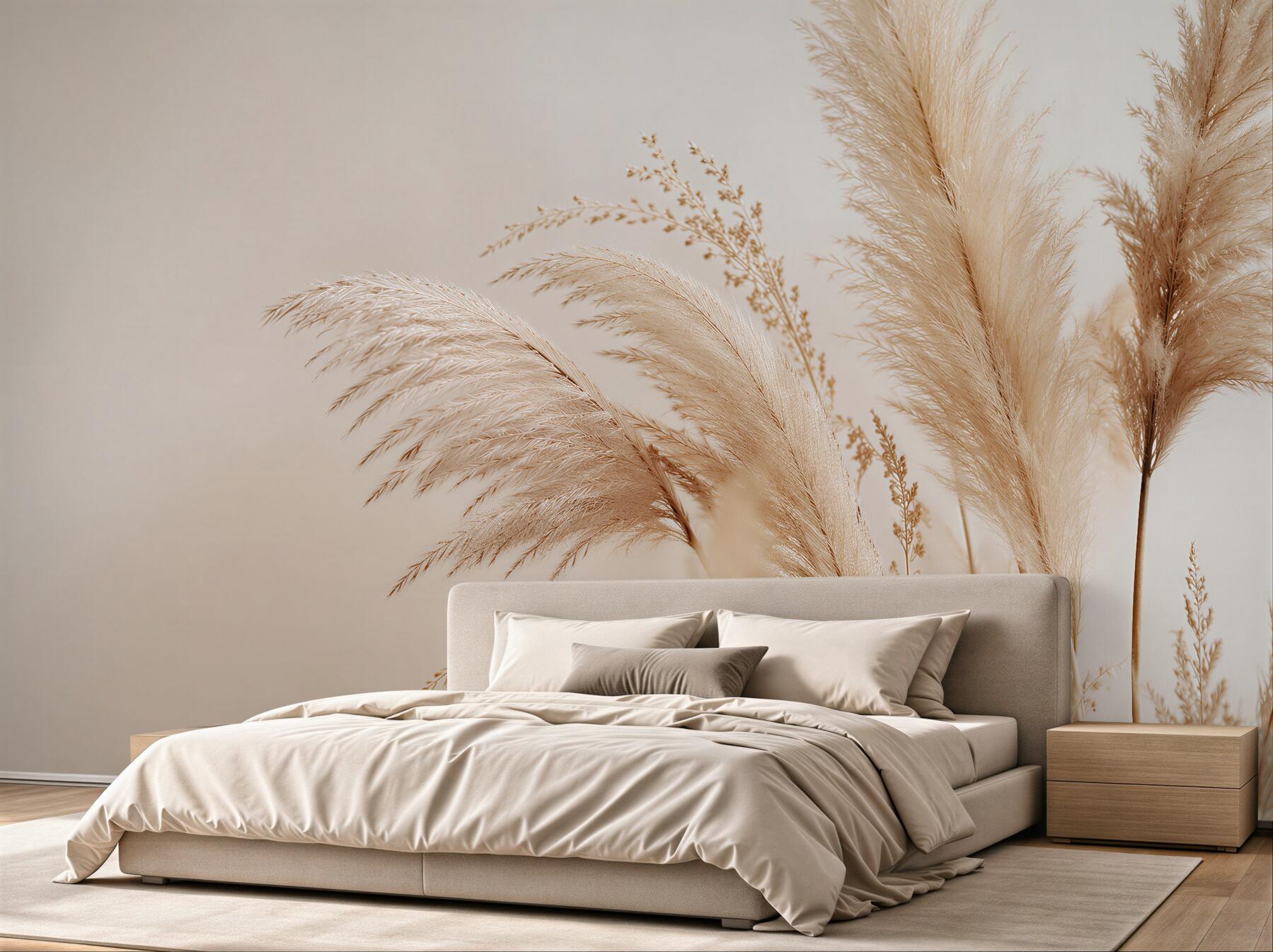 Papier peint Herbes de pampas beiges dans un style délicat