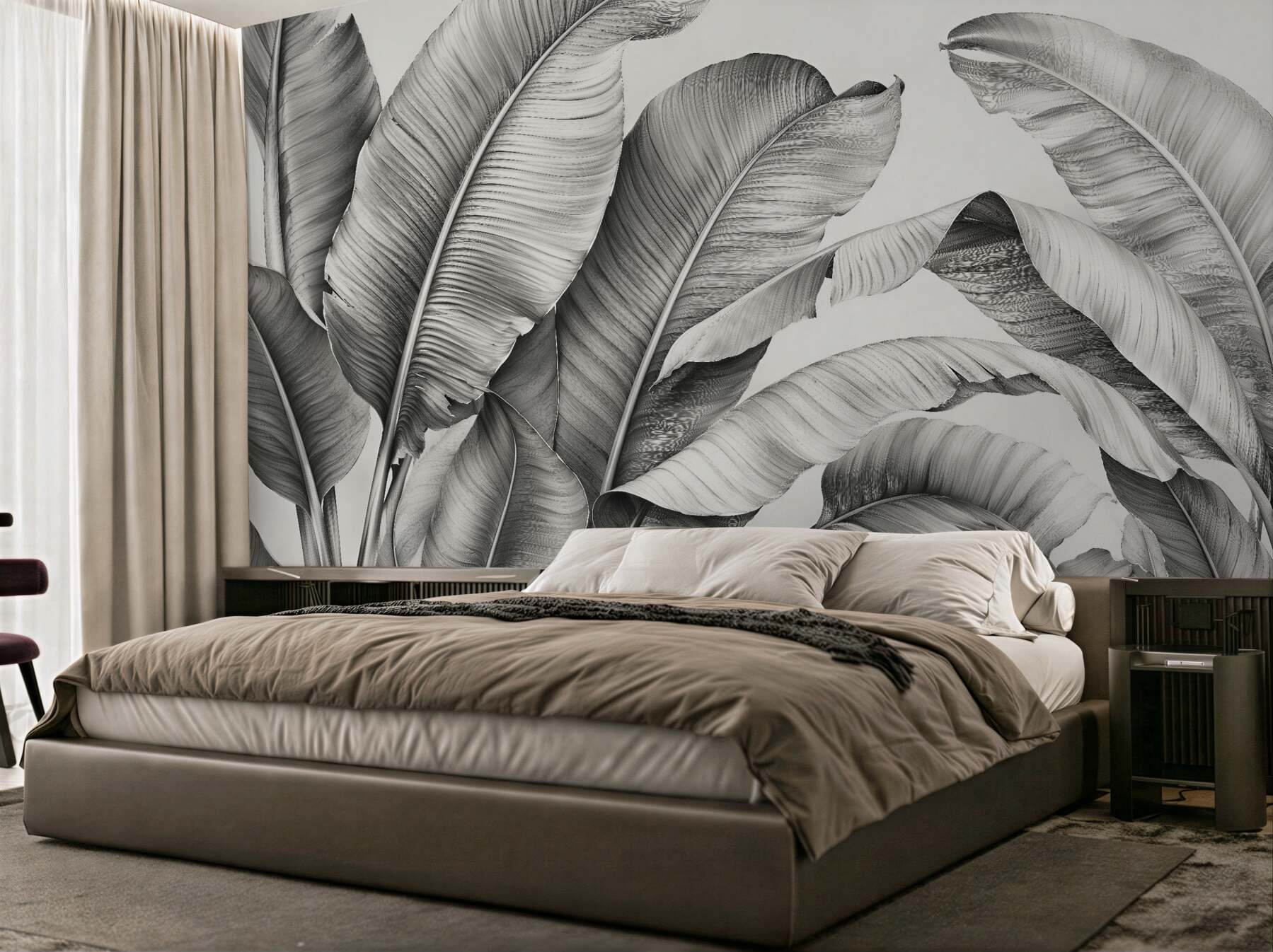 Papier peint Feuilles tropicales monochromatiques harmonie élégante