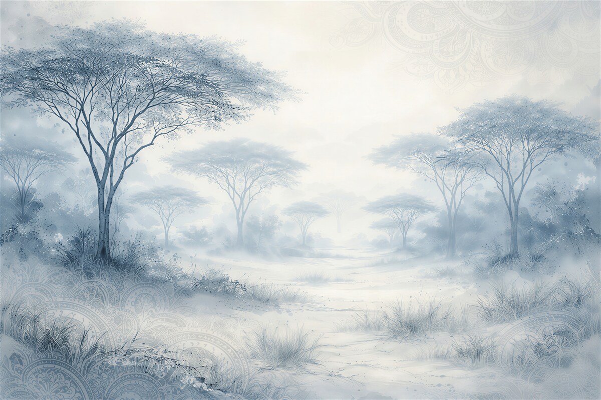 Papier peint savane bleue dans la douce brume