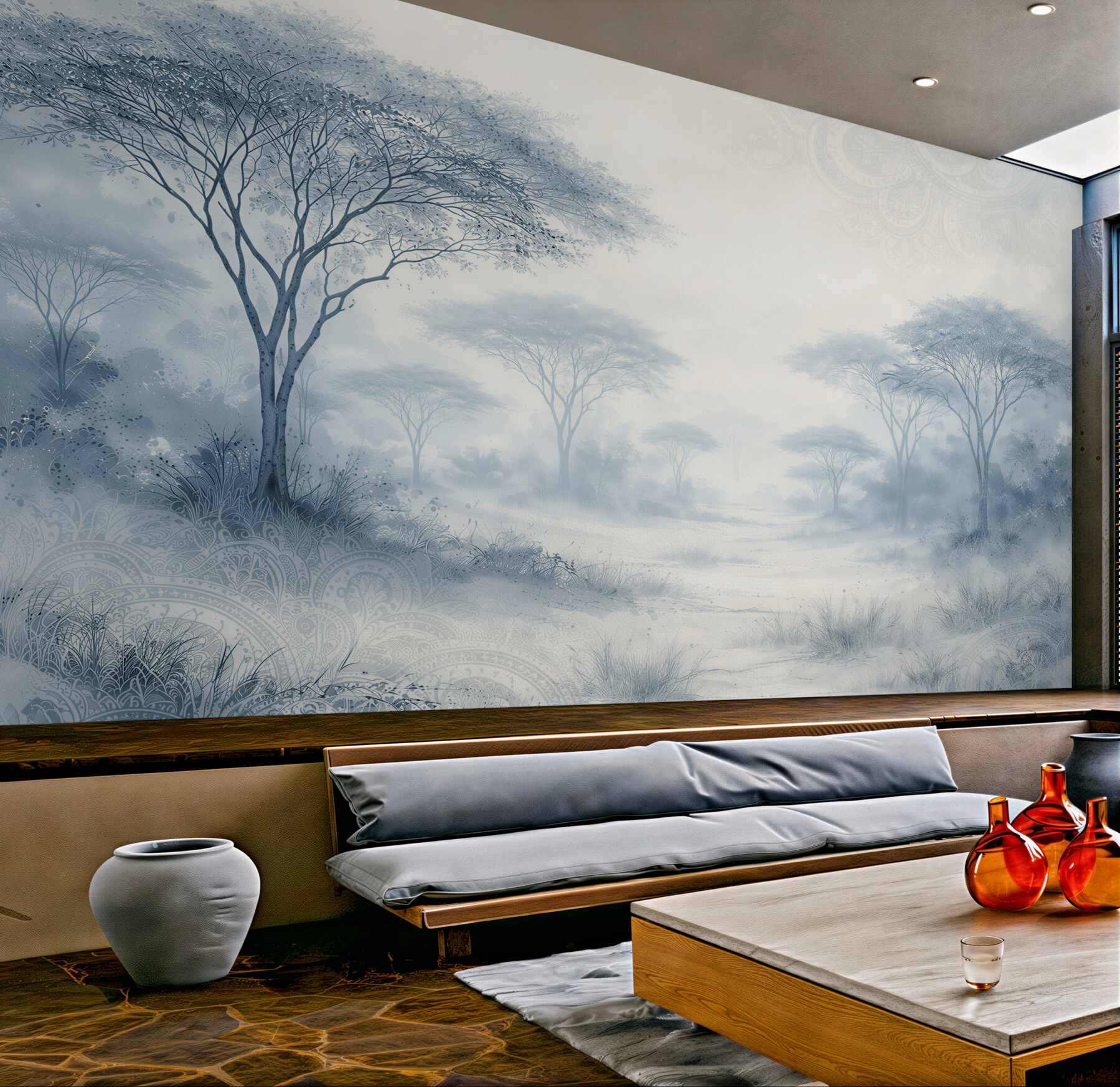 Papier peint savane bleue dans la douce brume
