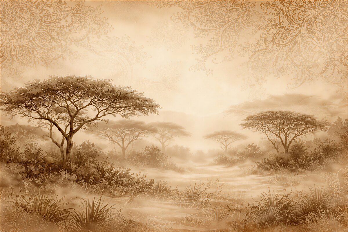 Papier peint savane dorée au calme matin