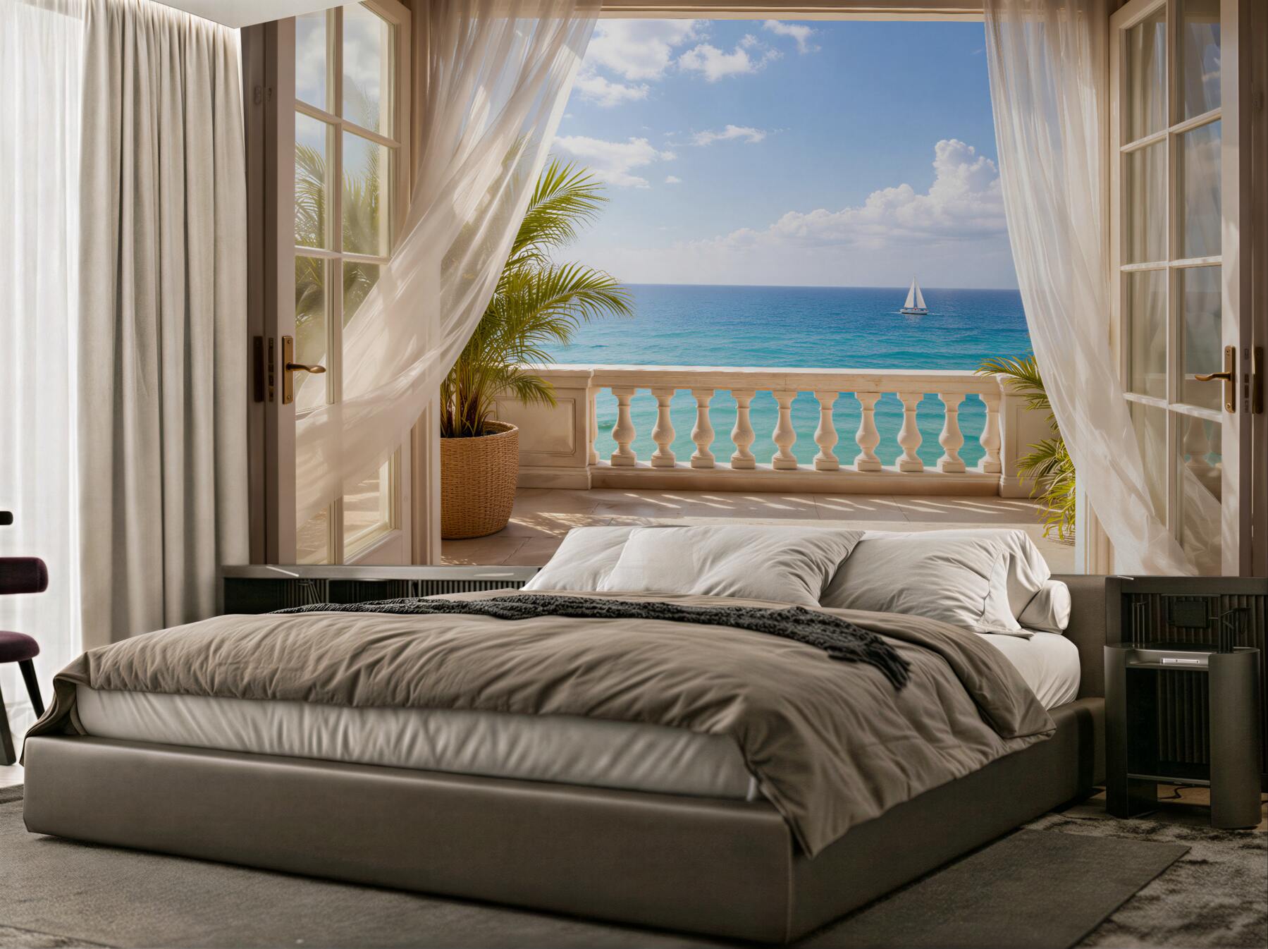 Papier peint terrasse avec vue sur la mer
