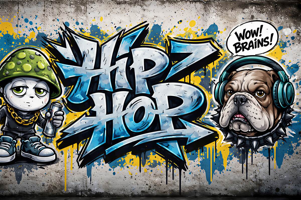 Papier peint graffiti hip hop avec bulldog