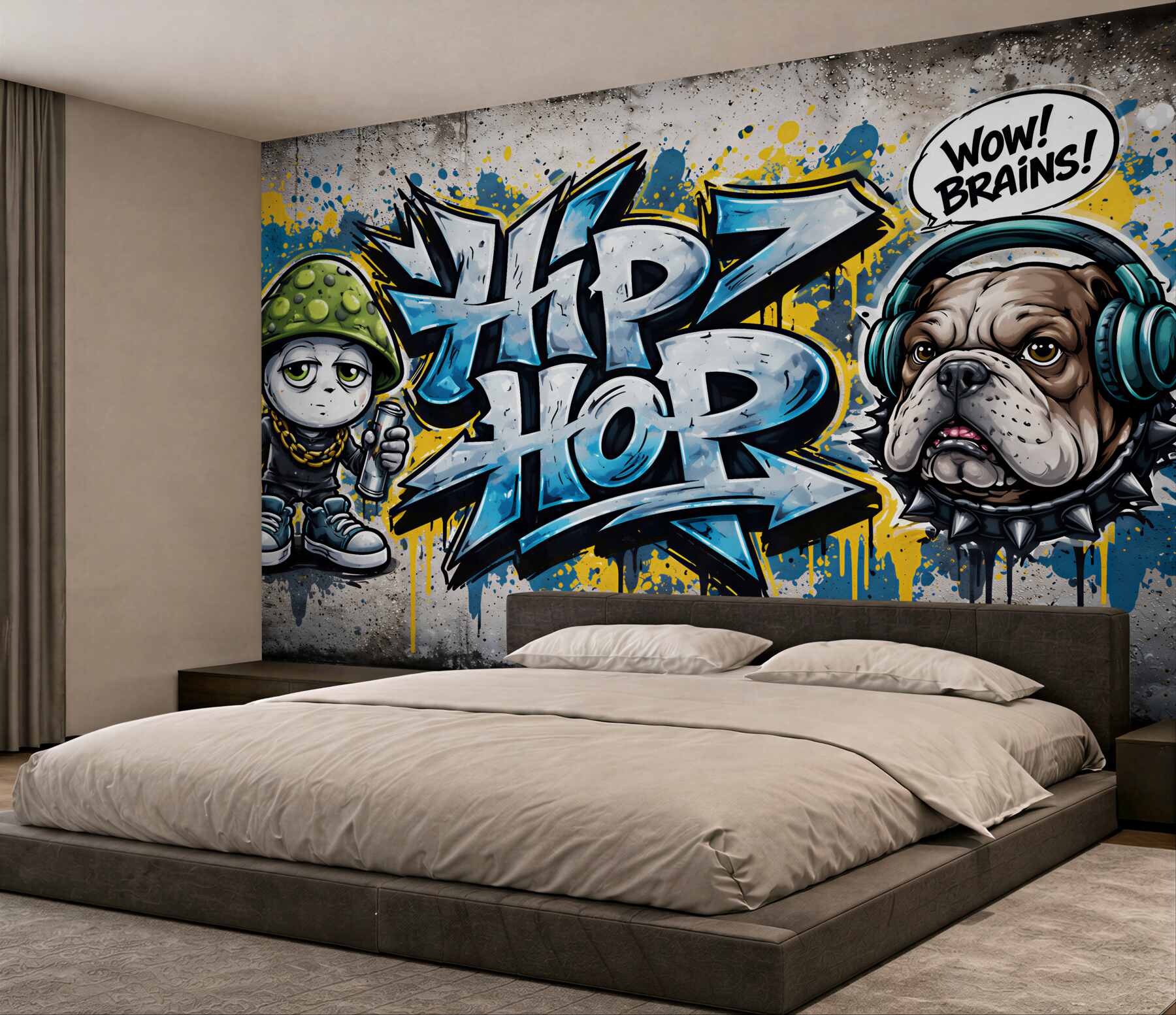 Papier peint graffiti hip hop avec bulldog