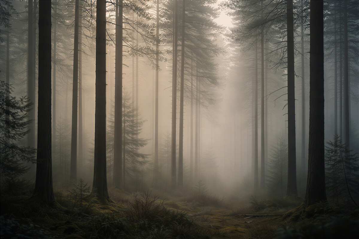 Papier peint forêt silencieuse dans la brume