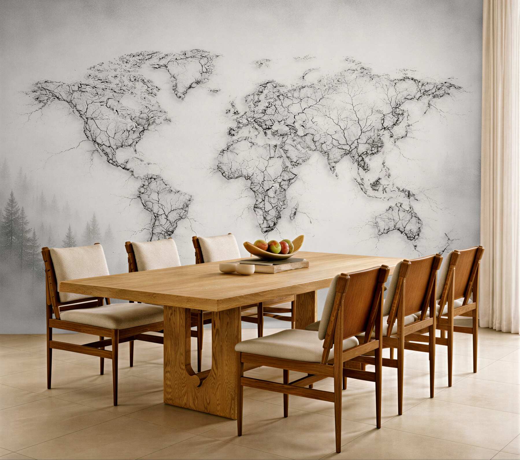 Papier peint carte du monde avec brouillard forestier