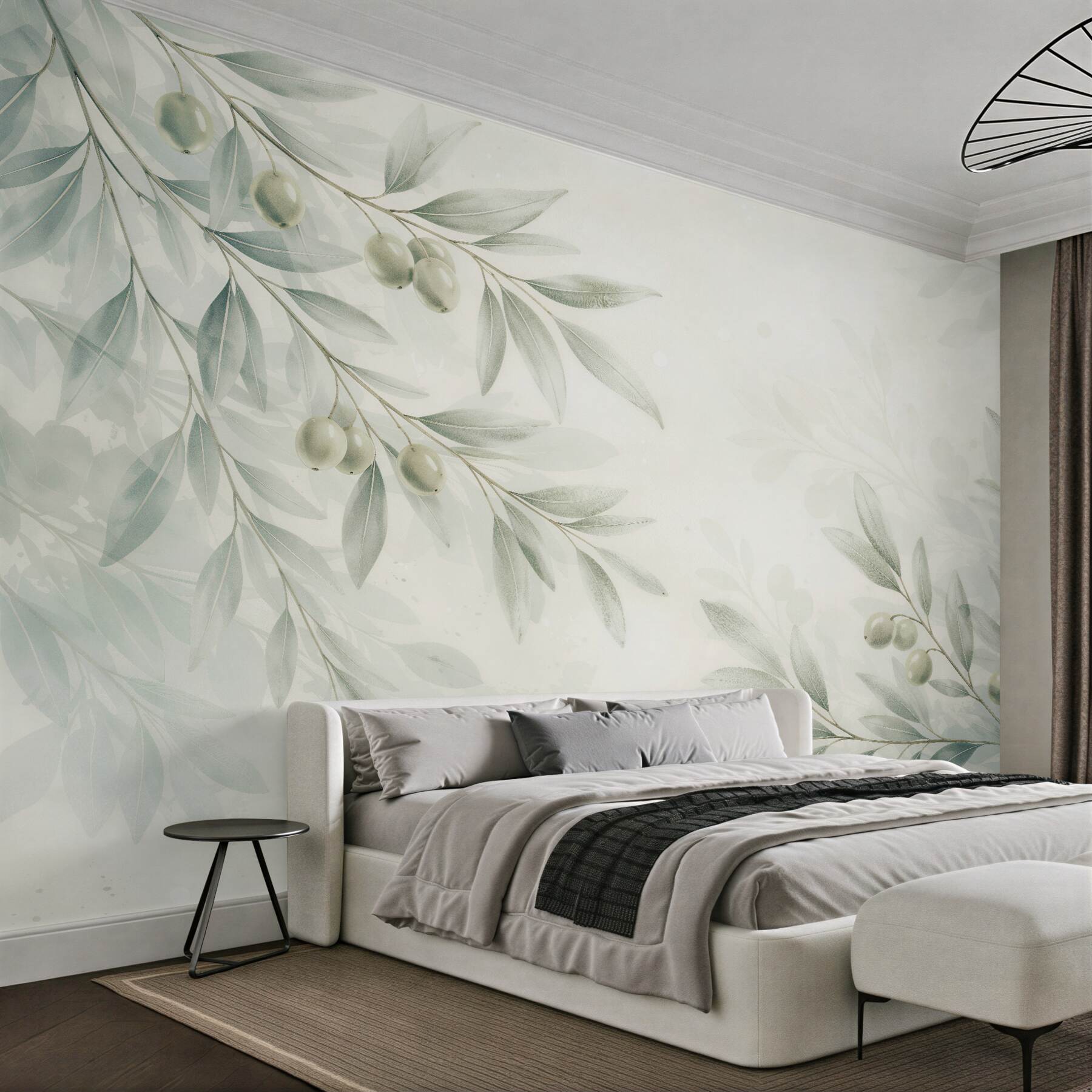 Papier peint branches d'olivier dans une douce brume