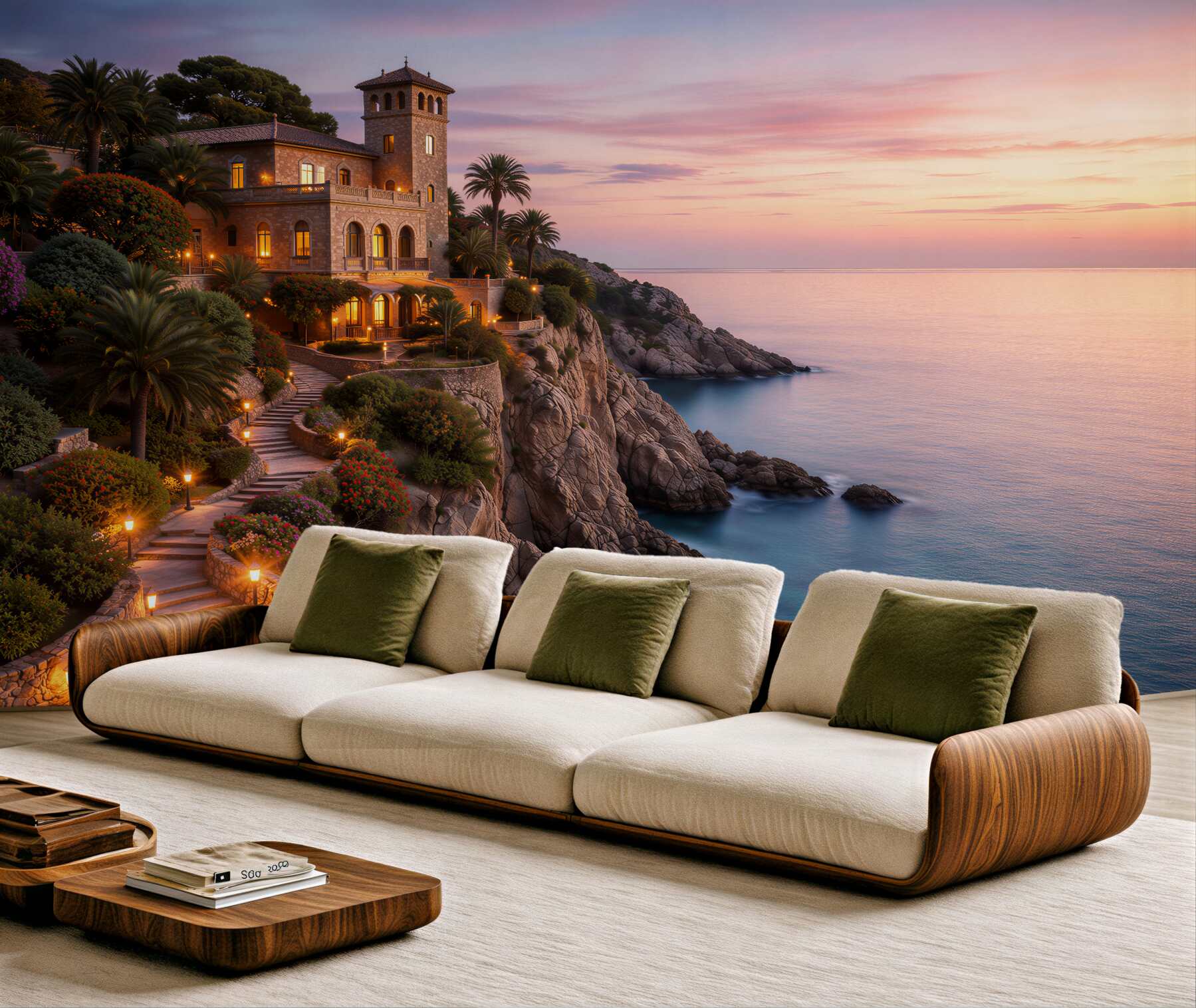 Papier peint villa de luxe au bord d'une mer paisible