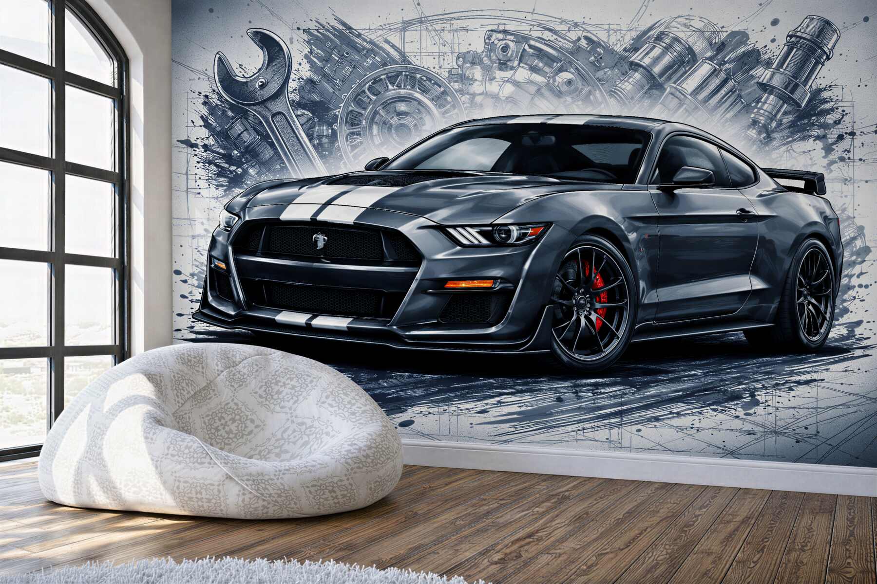 Papier peint voiture de sport dans un style mécanique