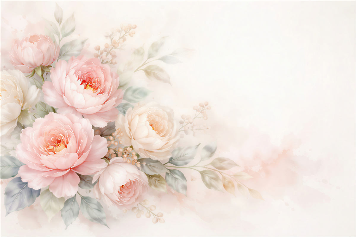 Papier peint pivoines poudrées dans une brume romantique