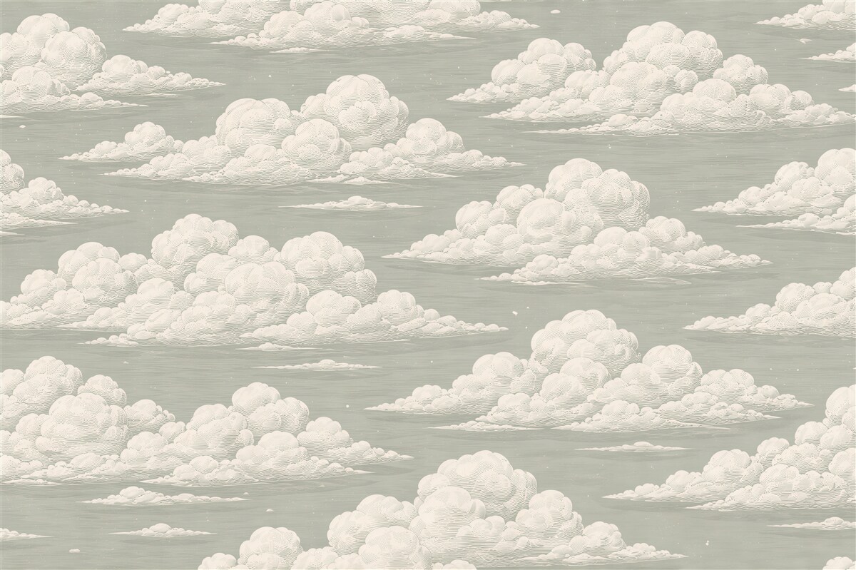 Papier peint nuages duveteux dans un ciel sauge