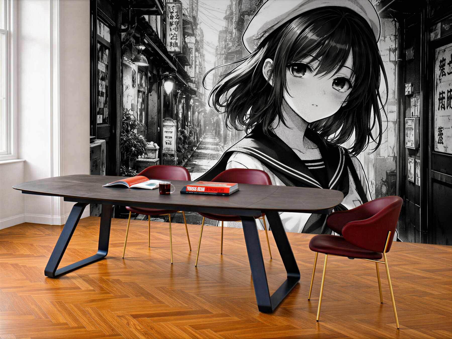 Papier peint fille manga dans une ruelle urbaine