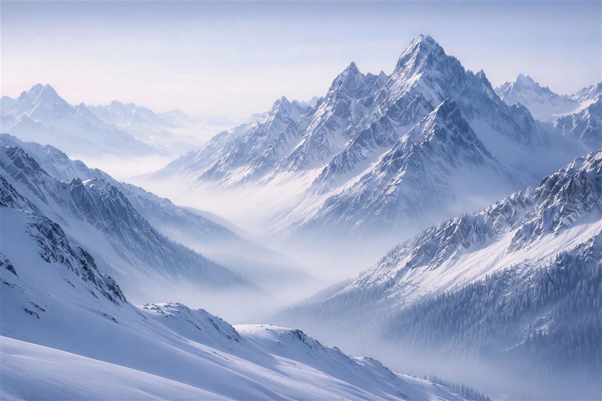 Papier peint panorama hivernal des sommets élevés
