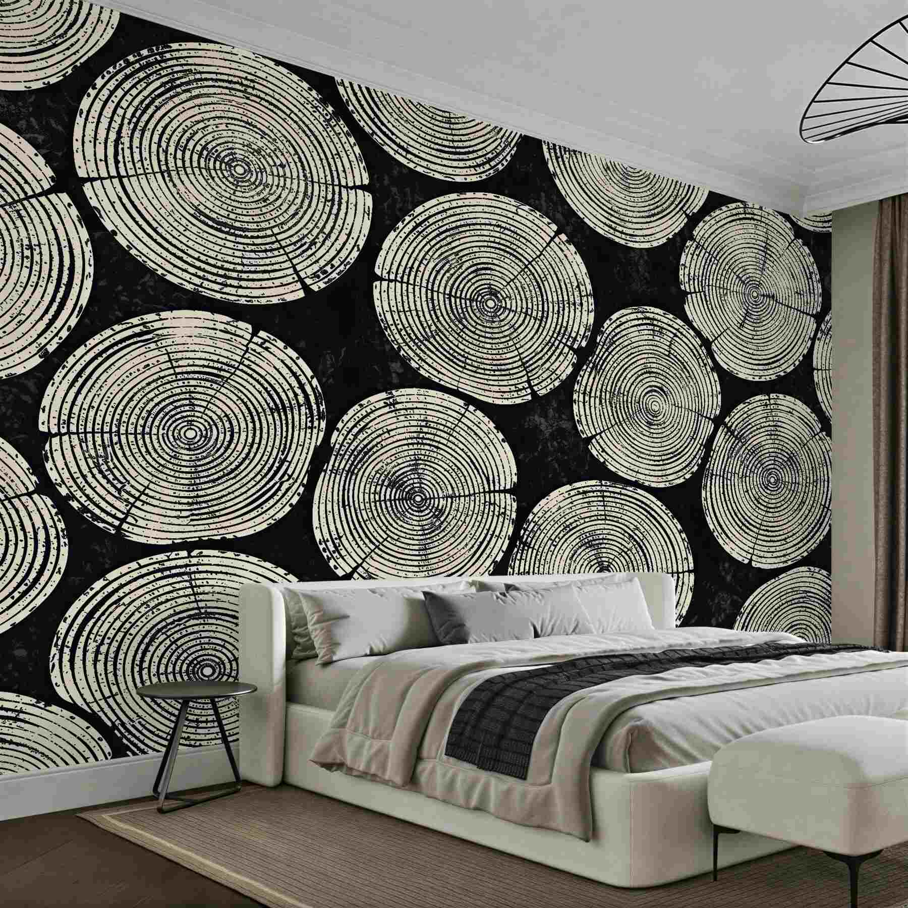 Papier peint rondins de bois sur fond noir