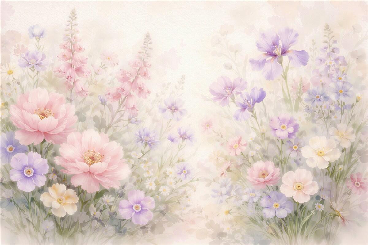 Papier peint prairie pastel de fleurs à l'aquarelle