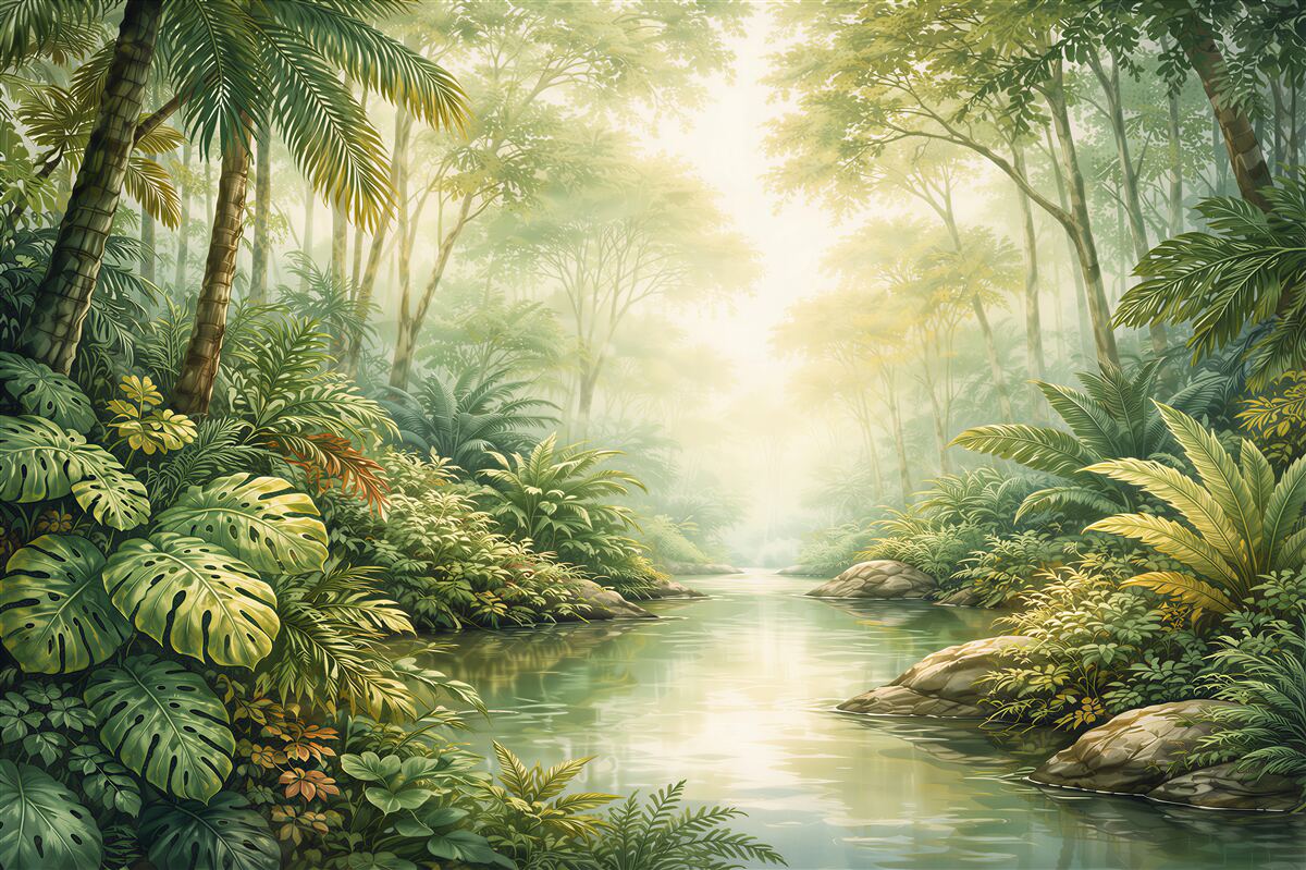 Papier peint rivière ensoleillée dans la jungle