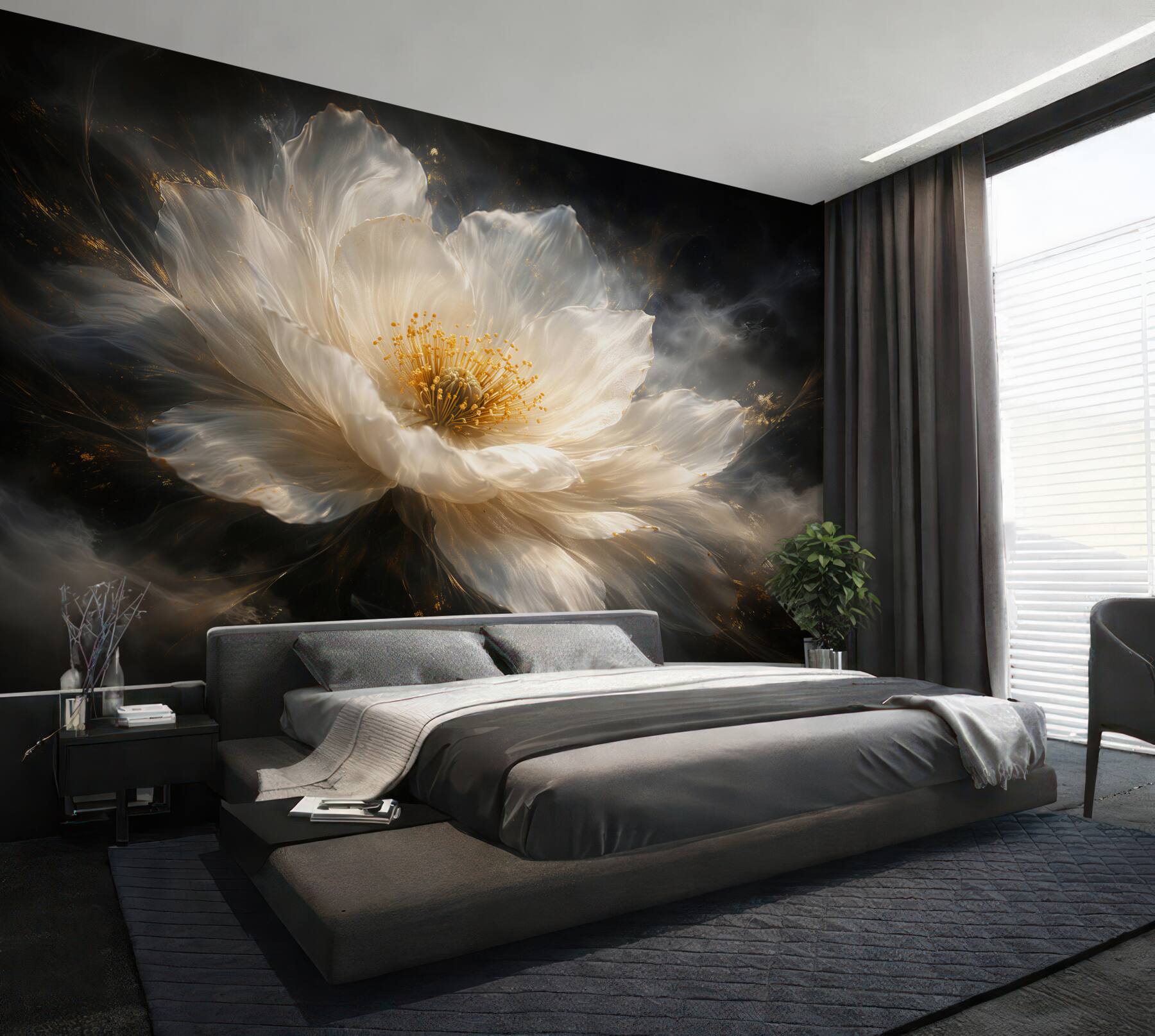 Papier peint fleur dorée sur fond sombre