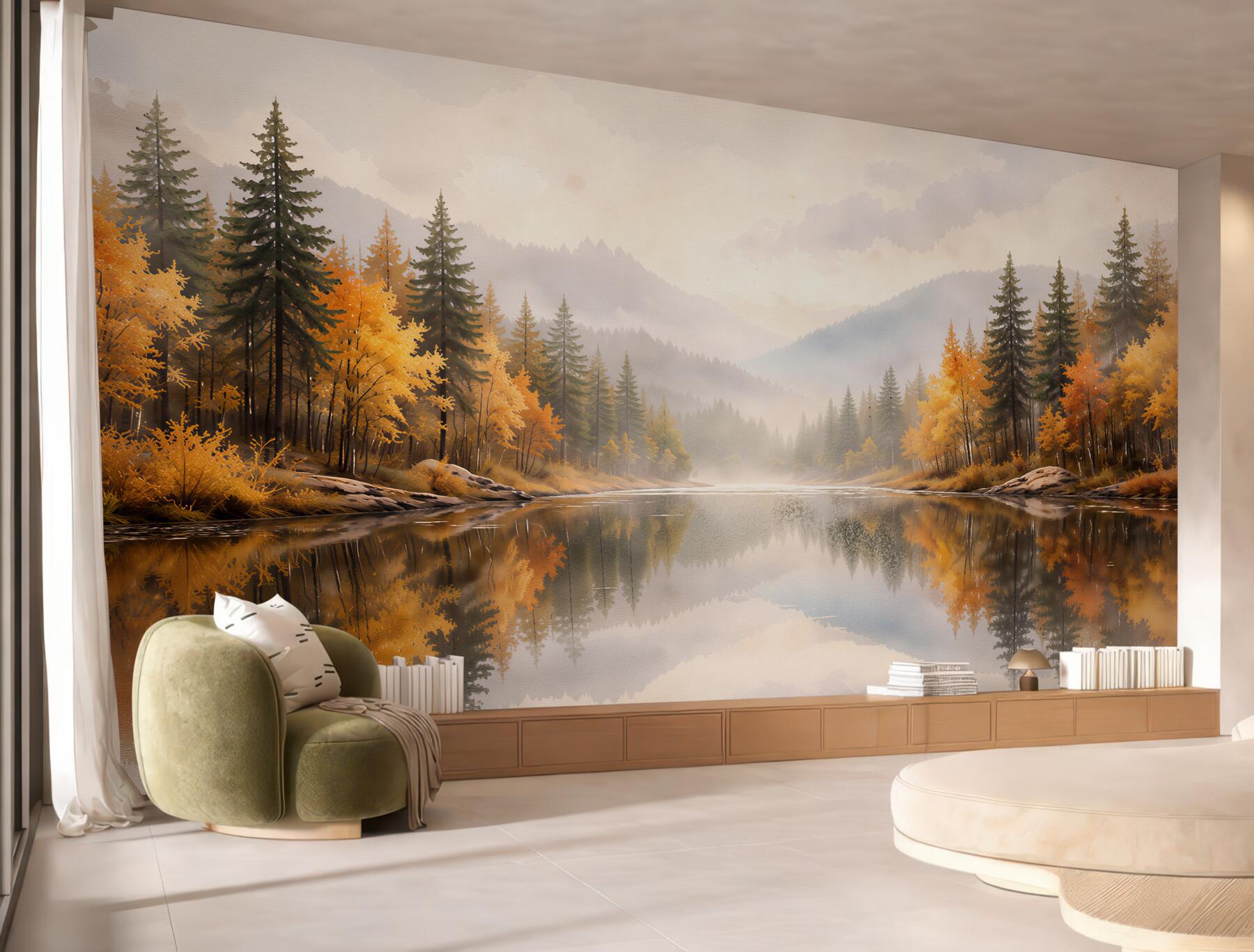Papier peint lac d'automne dans les montagnes