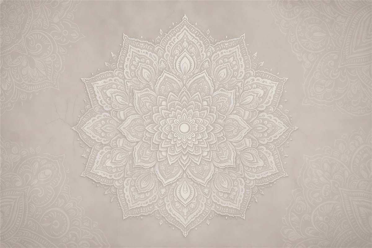 Papier peint mandala beige dans un style subtil