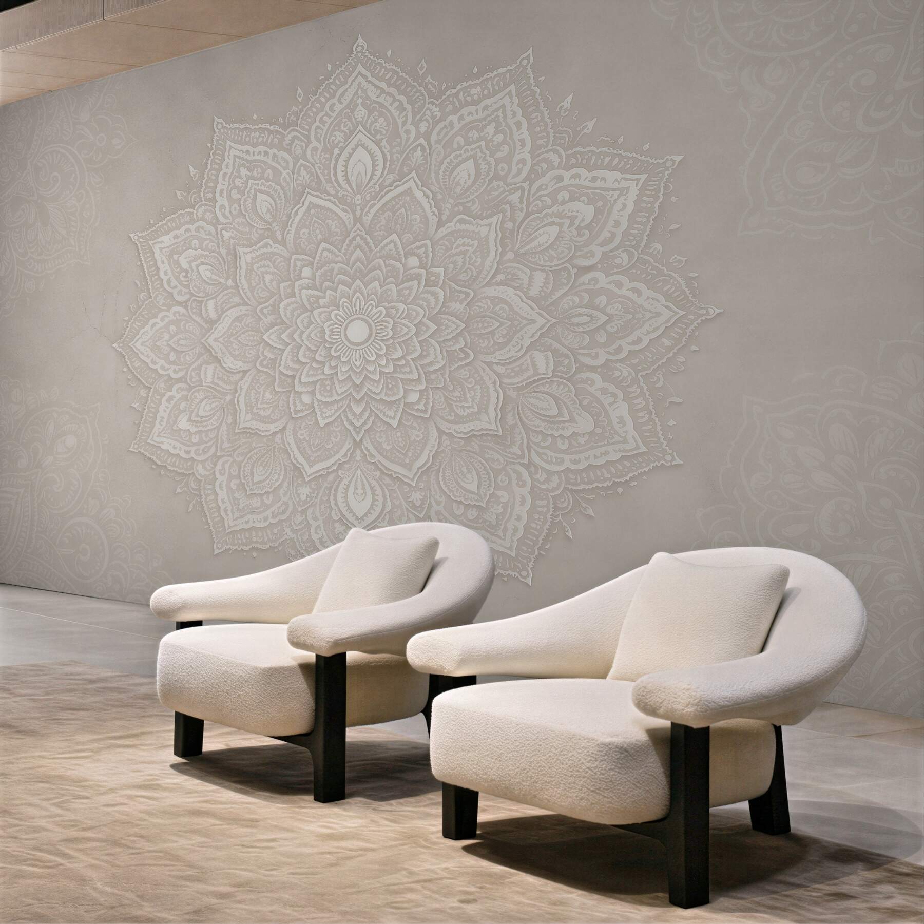Papier peint mandala beige dans un style subtil