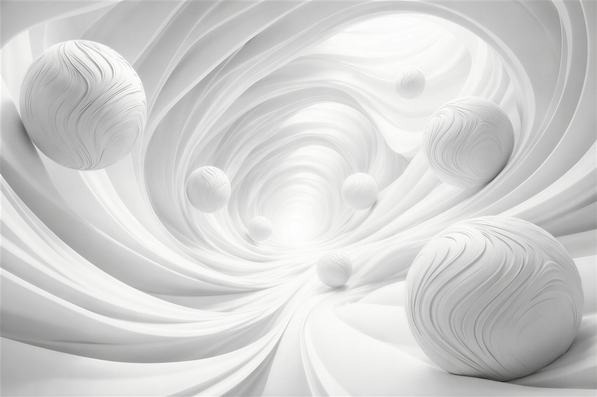 Papier peint boules blanches dans un tunnel abstrait