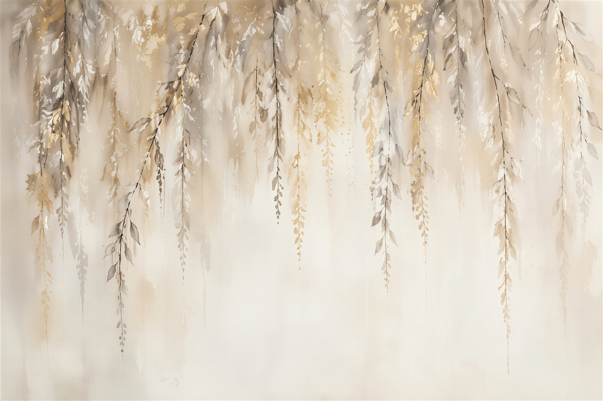 Papier peint branches tombantes dorées à l'aquarelle