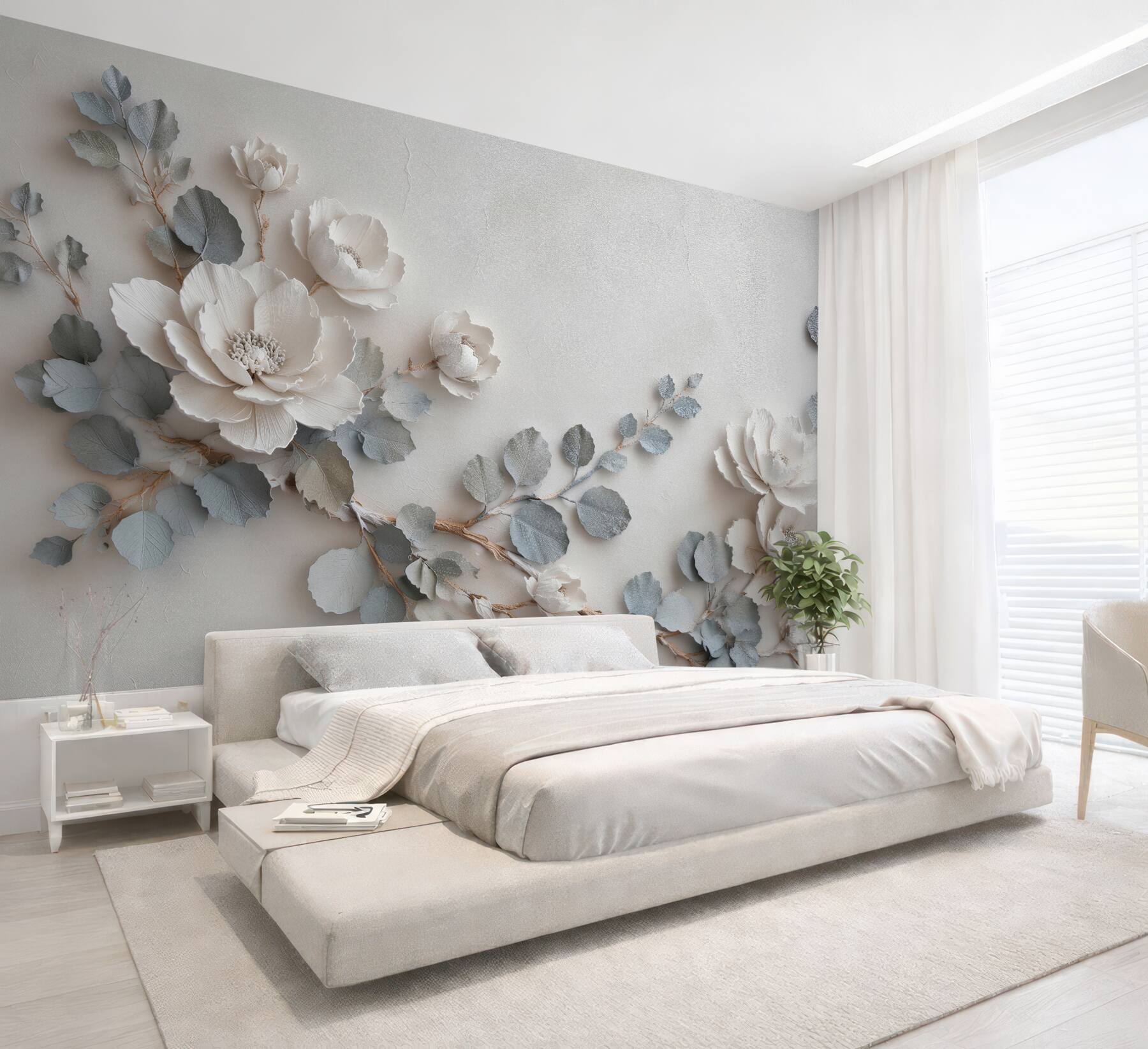 Papier peint fleurs subtiles dans un relief élégant