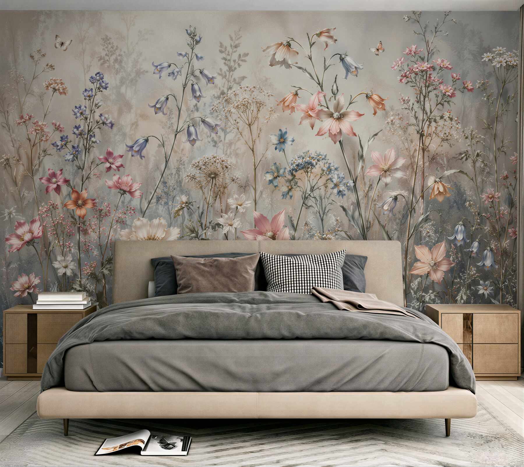 Papier peint prairie pastel de fleurs