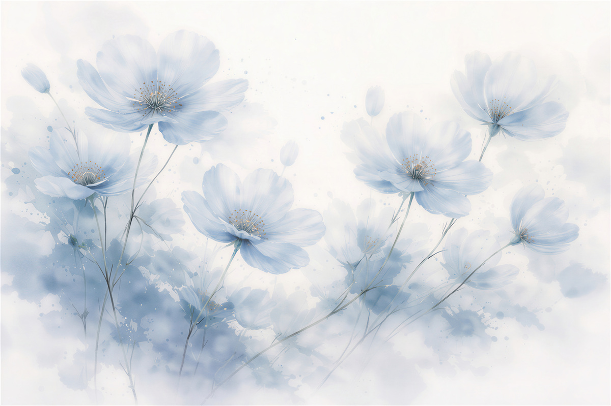 Papier peint fleurs bleues en aquarelle