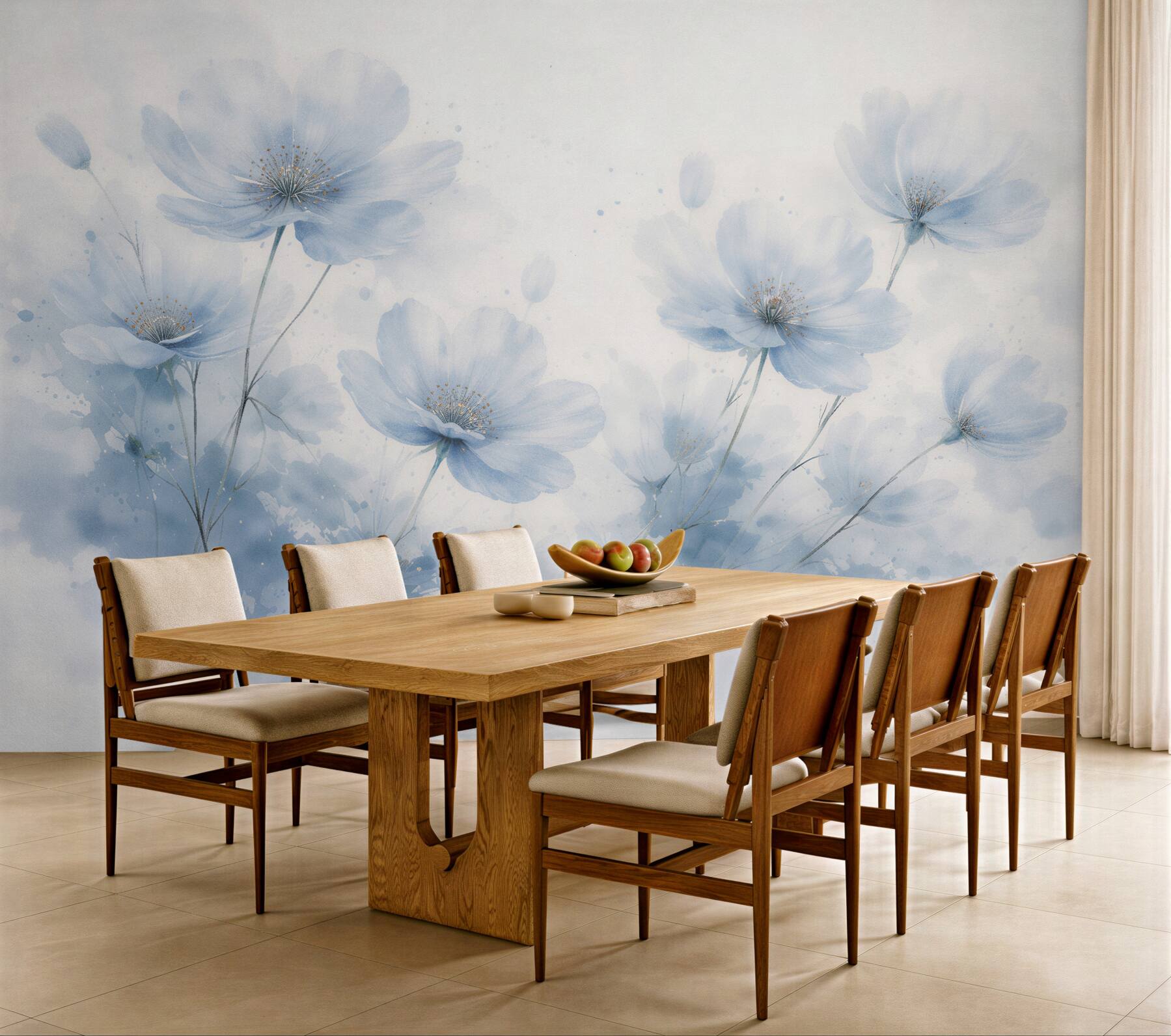Papier peint fleurs bleues en aquarelle