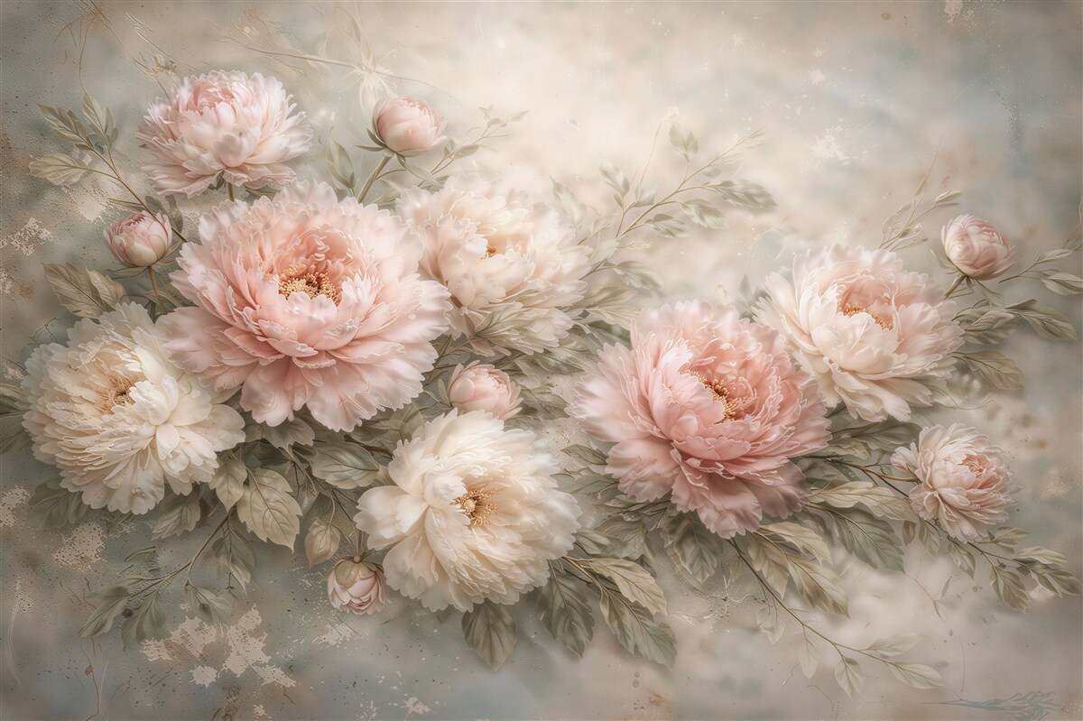 Papier peint pivoines pastel dans une douce lueur