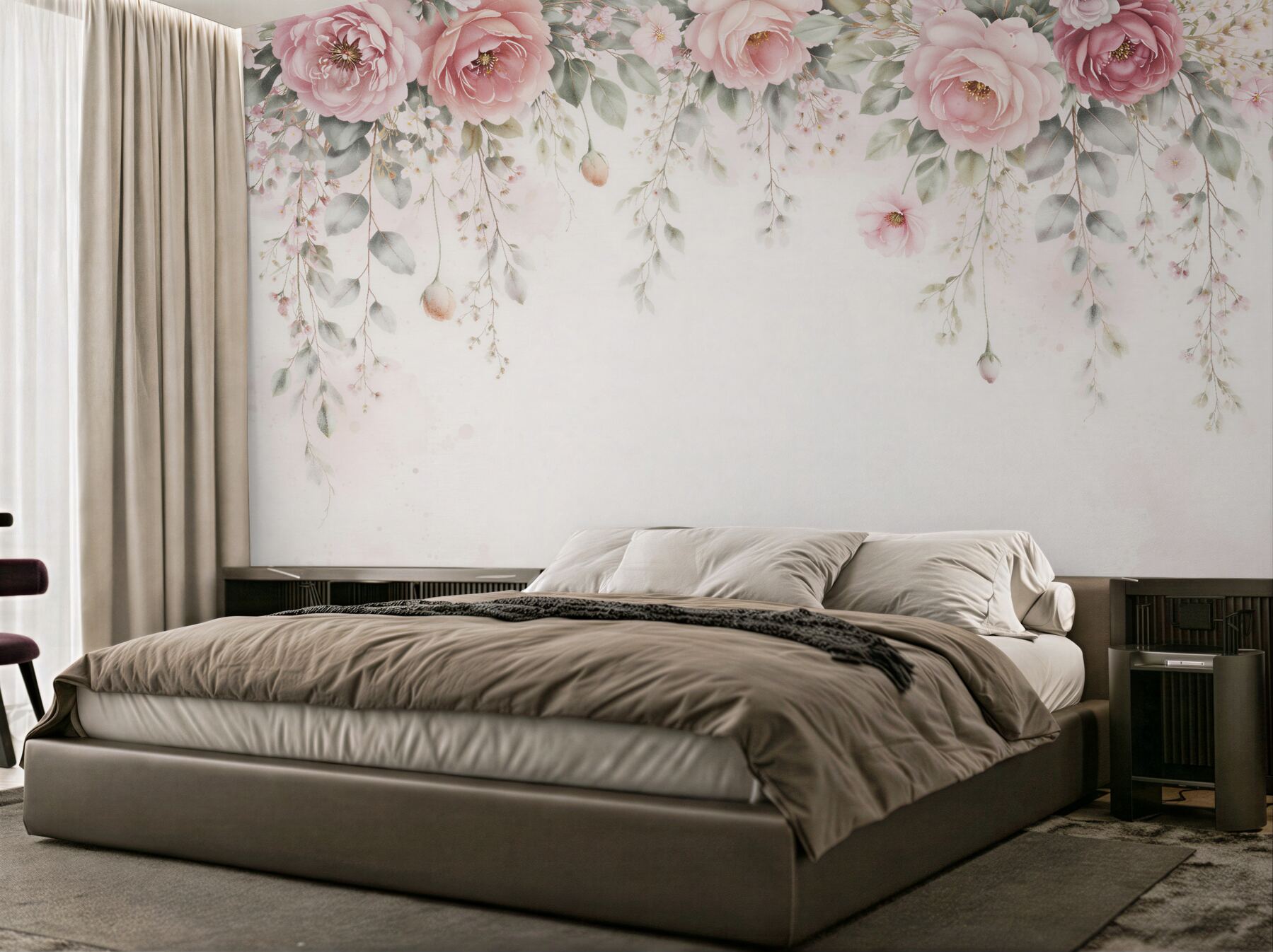 Papier peint pivoines pendantes romantiques