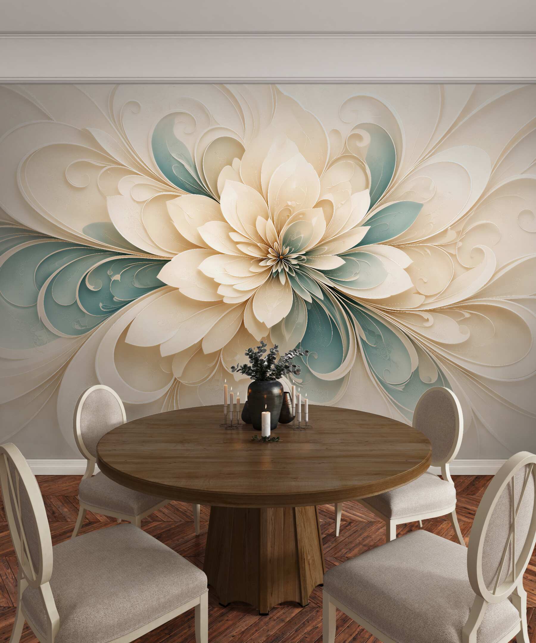 Papier peint fleur crémeuse en 3D