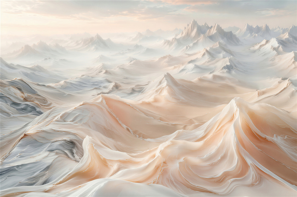Papier peint montagnes abstraites dans la brume crème