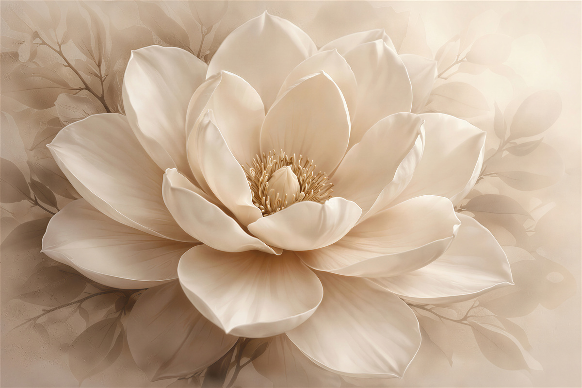 Papier peint magnolia crème dans un éclat subtil
