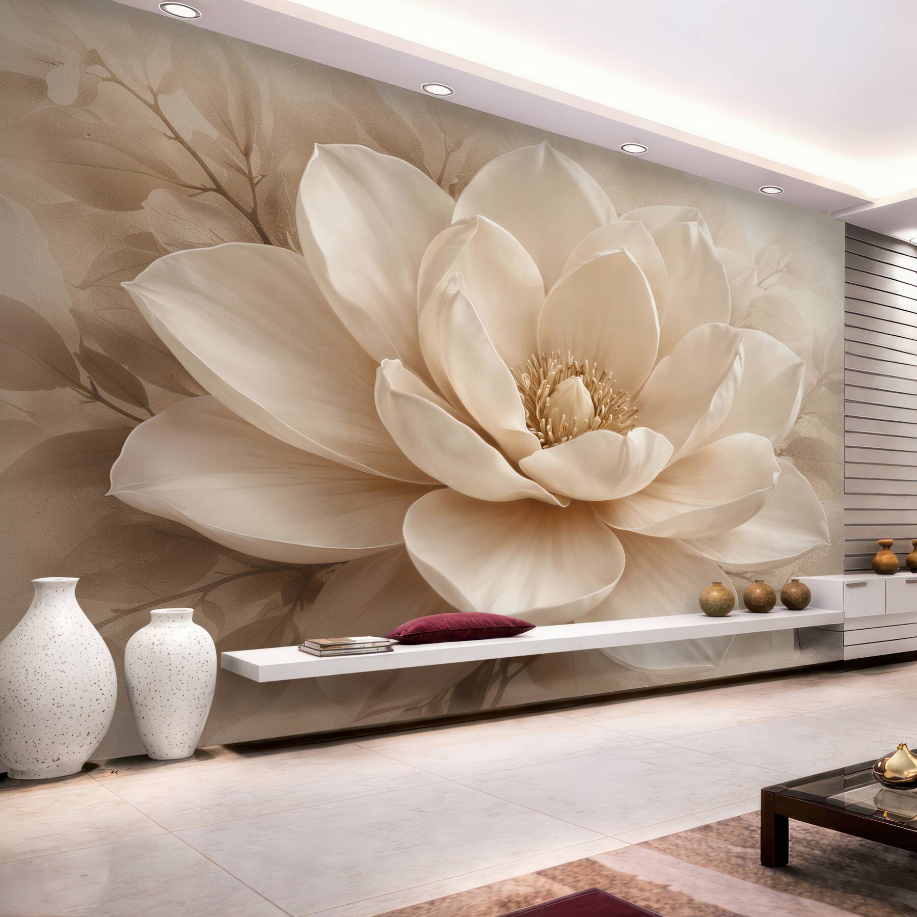 Papier peint magnolia crème dans un éclat subtil
