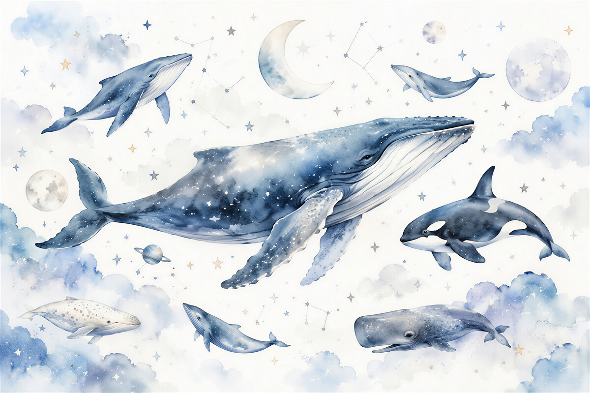 Papier peint baleines cosmiques pour enfants
