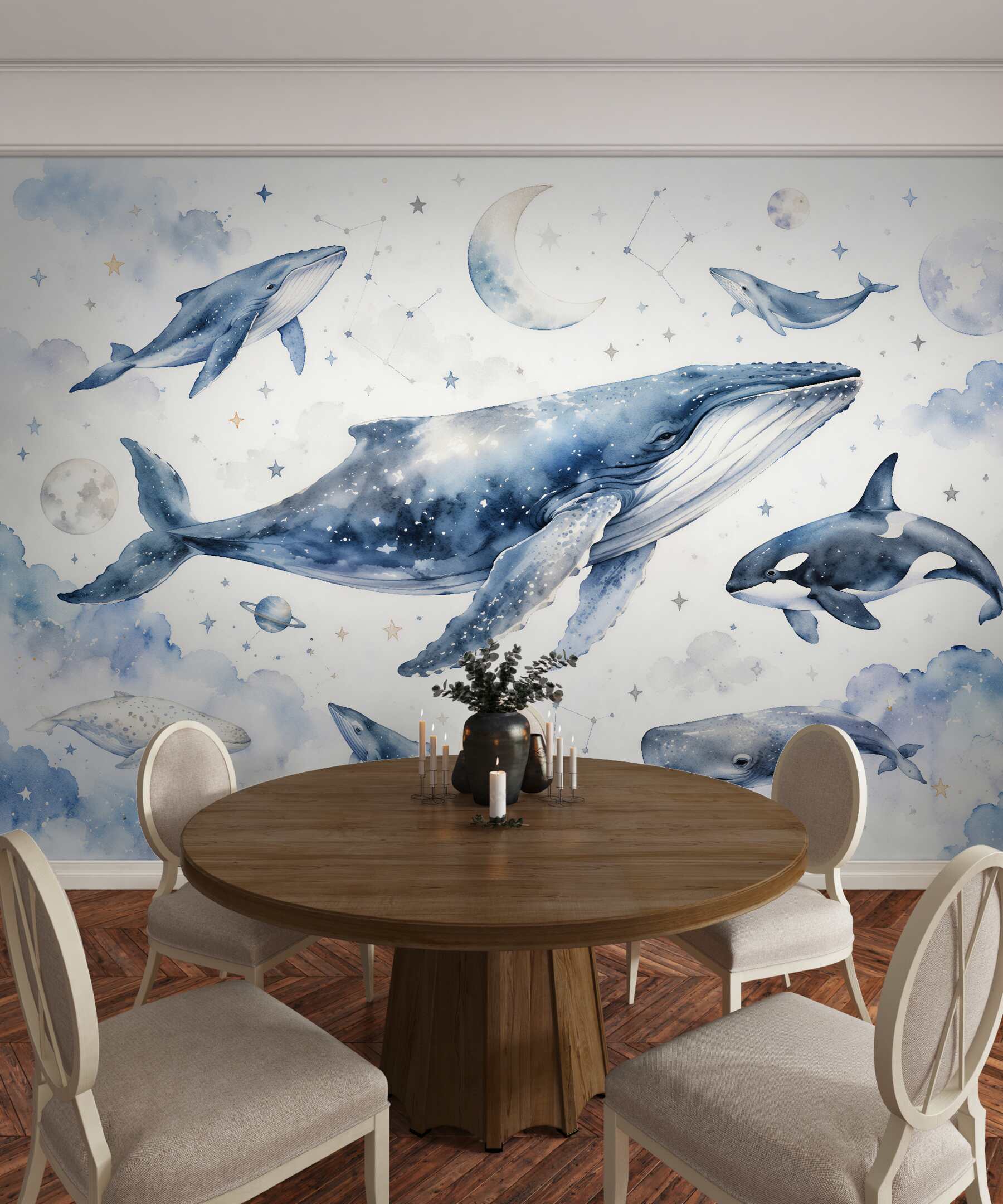 Papier peint baleines cosmiques pour enfants