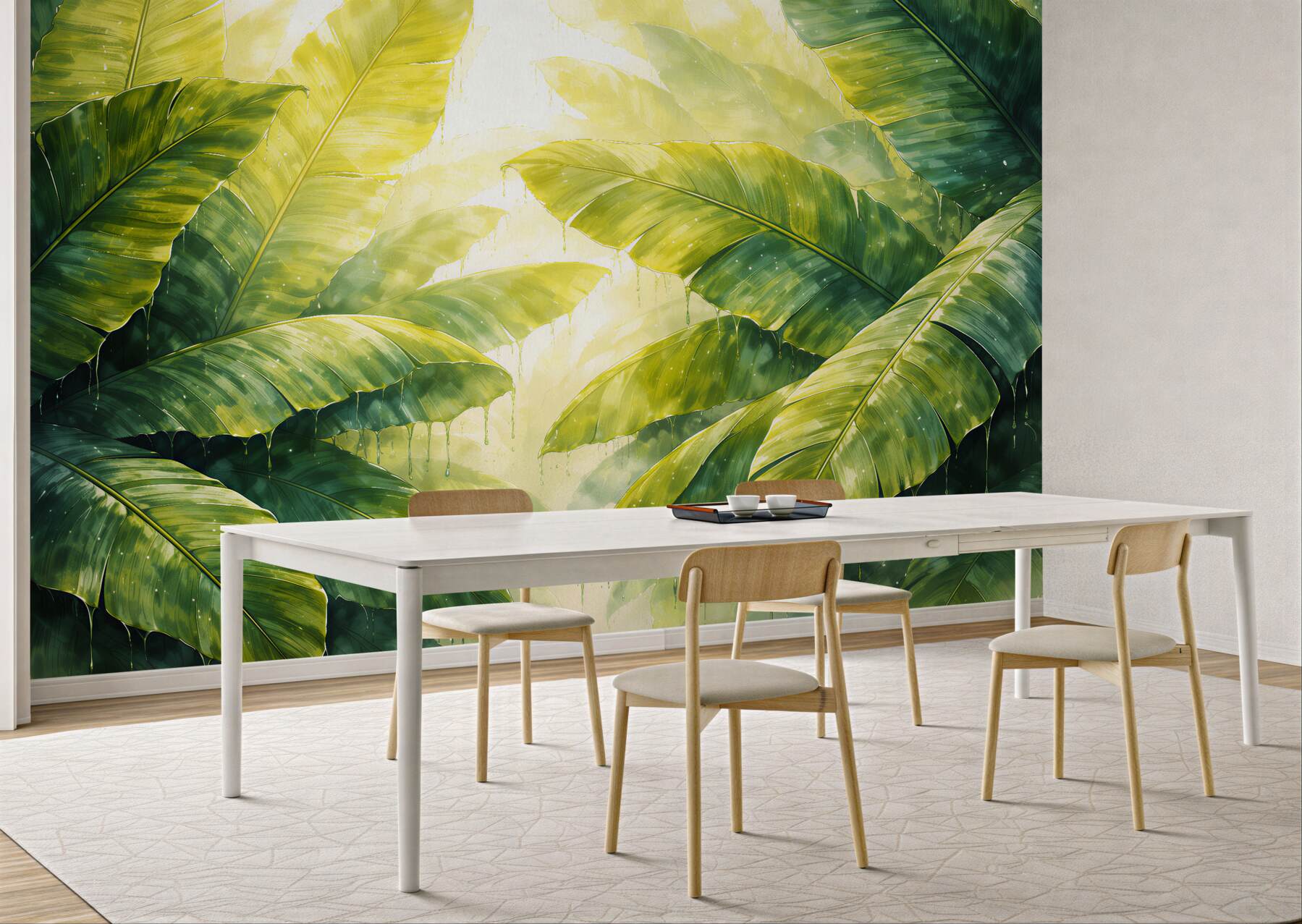 Papier peint feuilles tropicales dans une jungle lumineuse