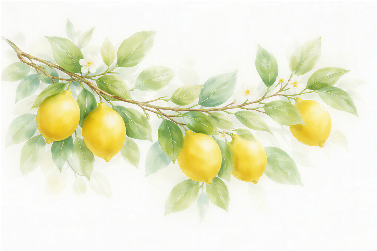 Papier peint branche de citron en aquarelle