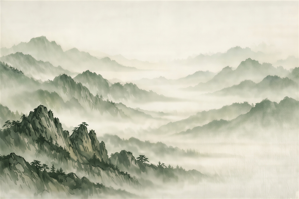 Papier peint montagnes brumeuses dans un style aquarelle