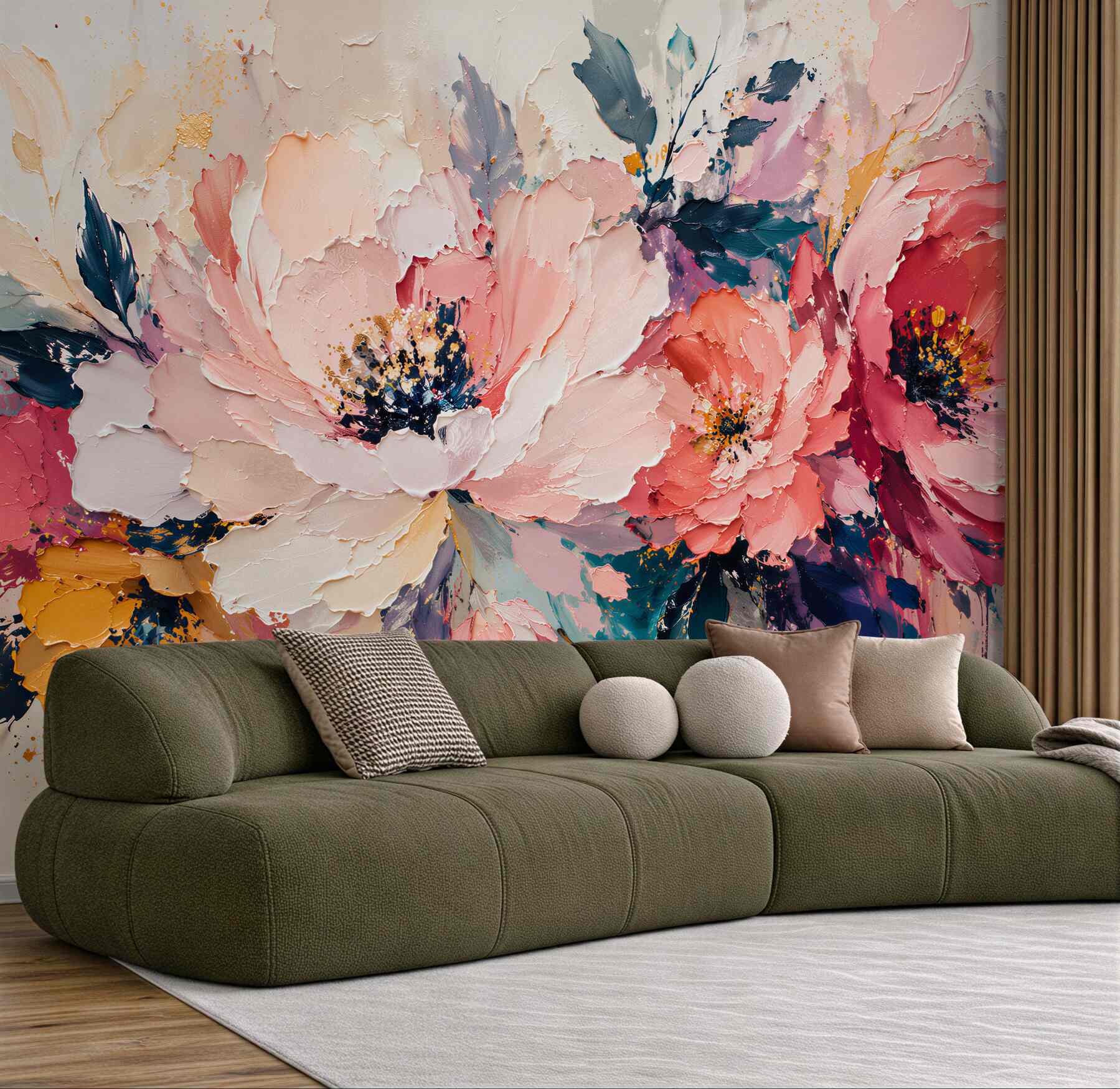 Papier peint fleurs peintes en pastels