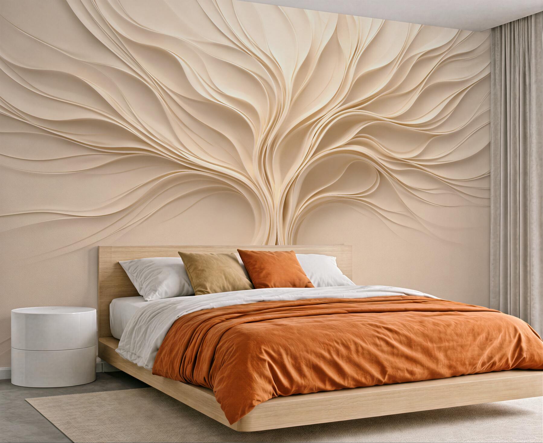 Papier peint arbre doré vagues abstraites