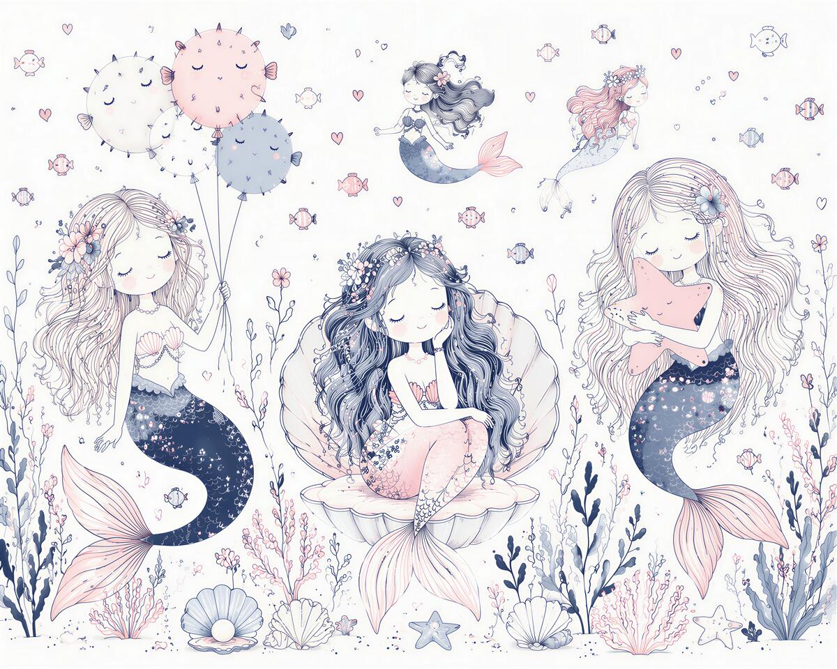 Papier peint sirènes de contes de fées sous-marins
