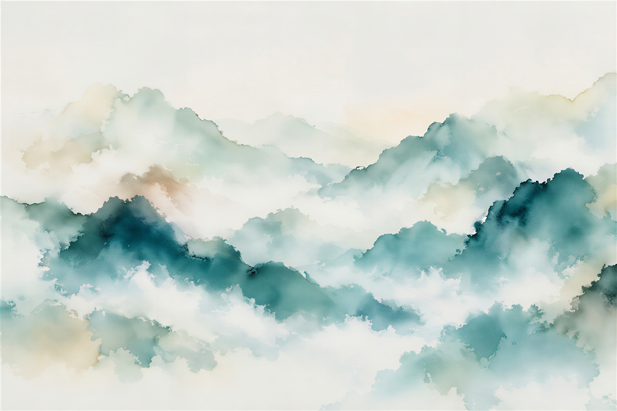 Papier peint montagnes aquarelle dans une légère brume