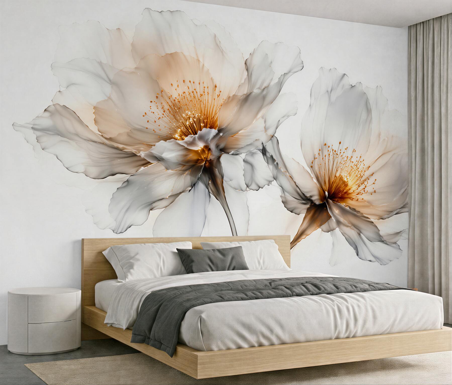 Papier peint fleurs délicates avec éclat doré