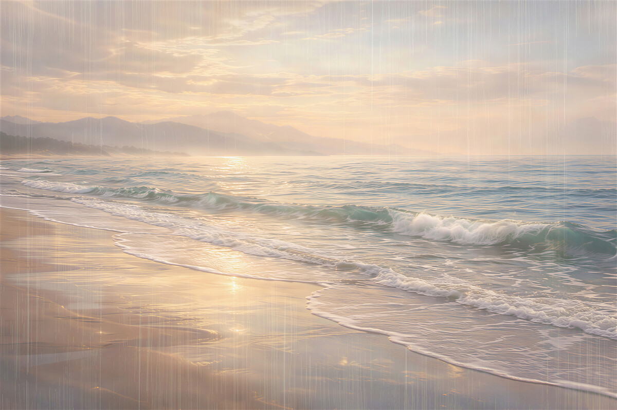 Papier peint lever de soleil doré sur une plage paisible