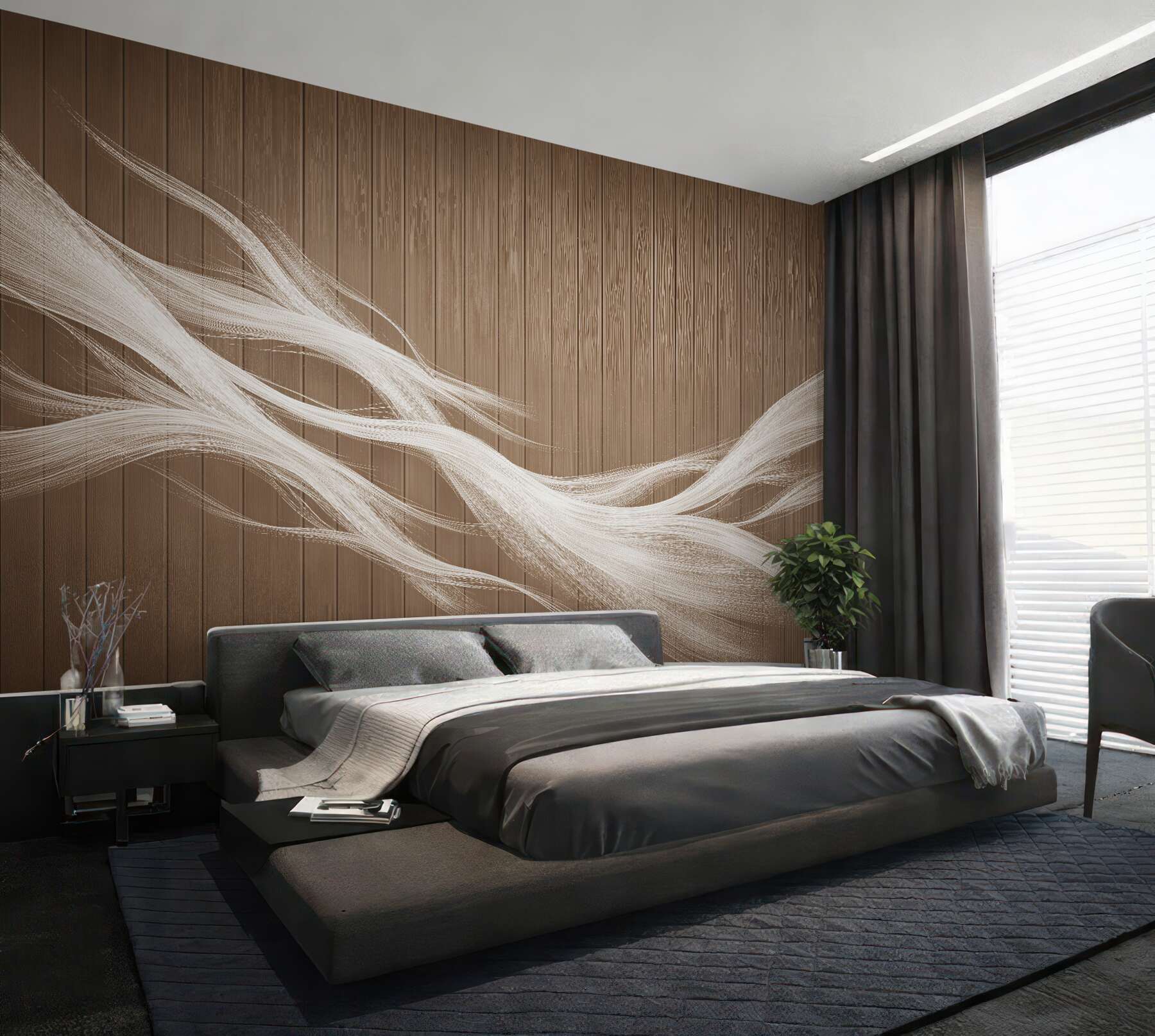Papier peint vagues subtiles sur un fond en bois